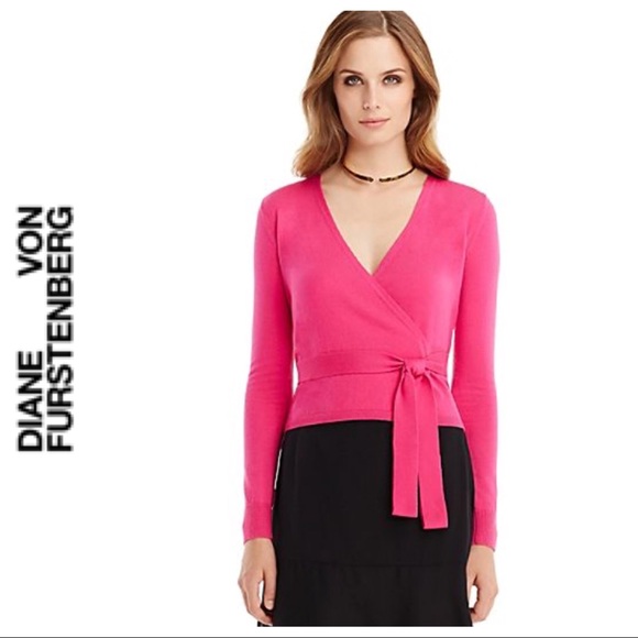 Dvf Pink Ballerina Wrap Front Sweater 